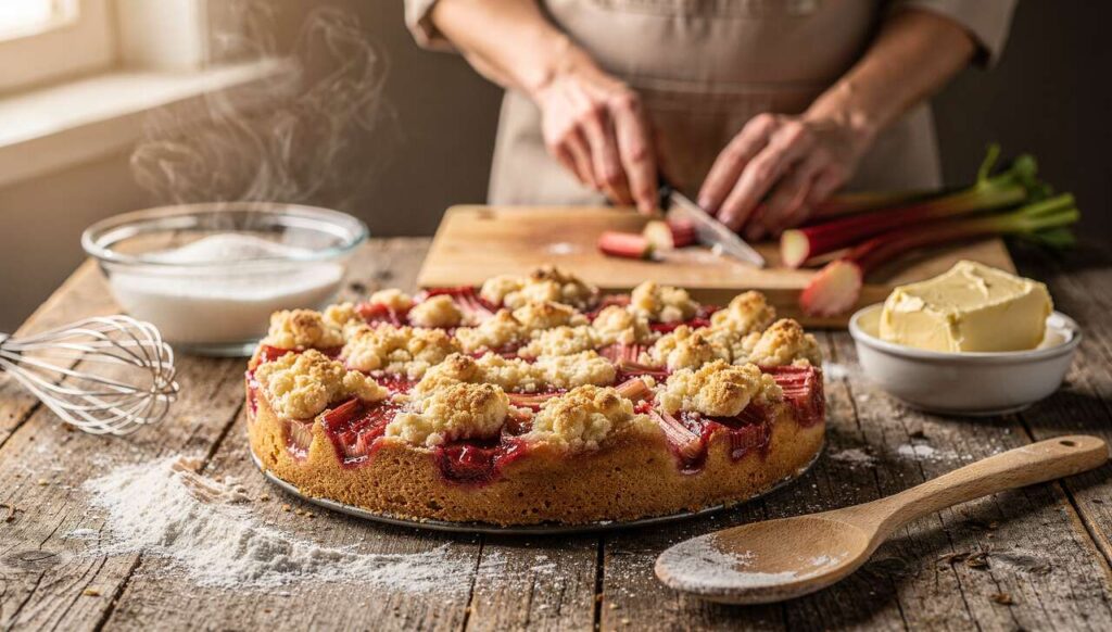 Rhabarber-Streuselkuchen: Warum Profiköche den Rhabarber vorher kurz anbraten