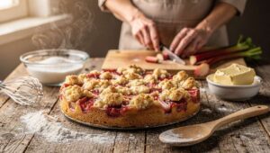 Rhabarber-Streuselkuchen: Warum Profiköche den Rhabarber vorher kurz anbraten